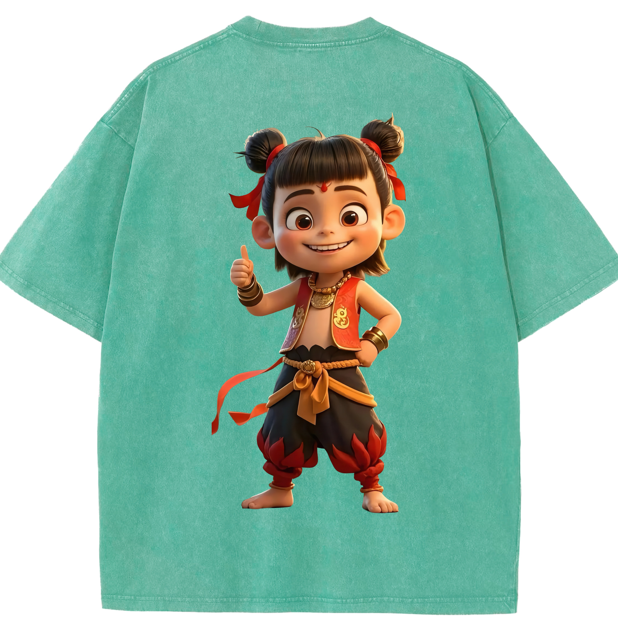（画像用） Ne Zha 2 ナタ 魔童の大暴れ 綿100% ヴィンテージ風 半袖Tシャツ（背面プリント）